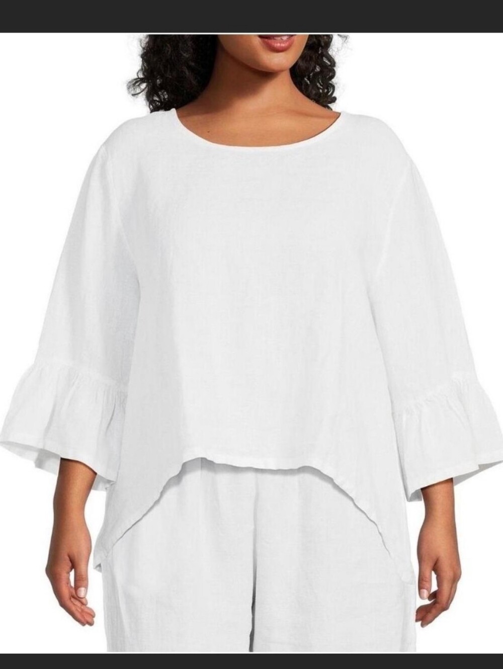 For Cynthia Linen White Ruffle Bell Sleeve Blouse 3X New w/o Tags